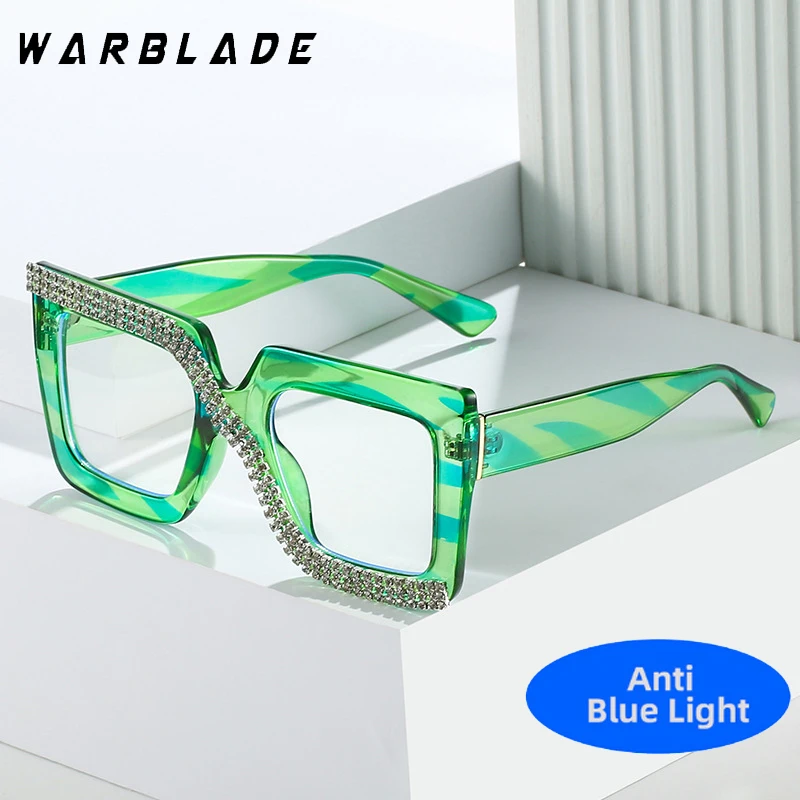 

2025 Diamond Anti Blue Light Glasses For Women Square Oversized Black Ladies Optical Glasses Frame Clear Lens Female Eyeglasses