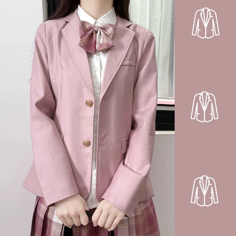 Blazer da abito giapponese per donna Giacca uniforme Cappotto a maniche lunghe per ragazze Stundent JK School Anime Clothes Nero Blu navy Rosa