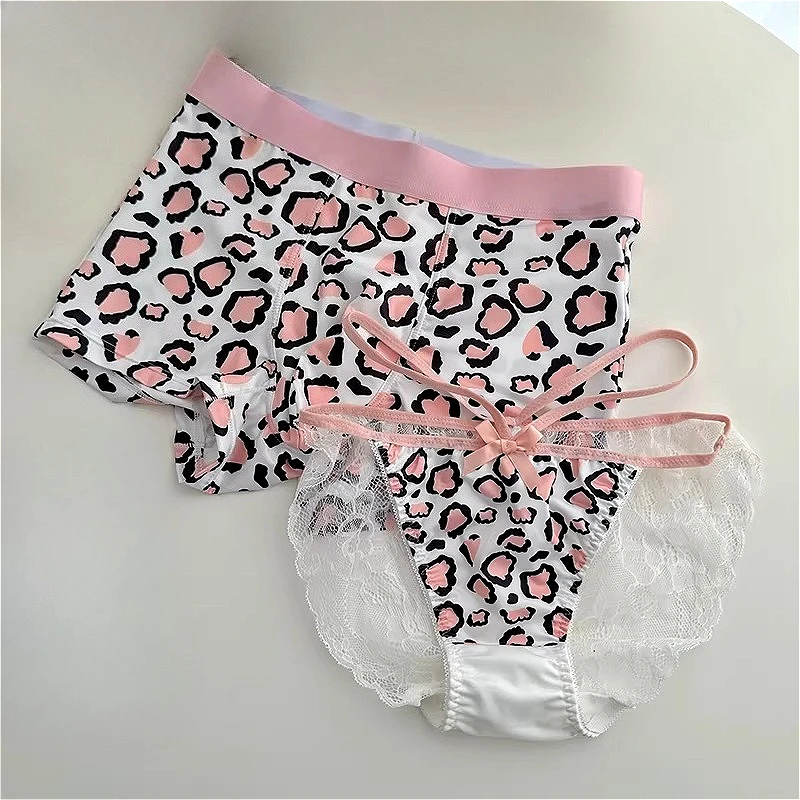 

Комплект из 2-х предметов: Леопардовые трусы для пары, сексуальные мужские боксеры и женские трусики, кружевное белье с низкой талией, трусы-майки