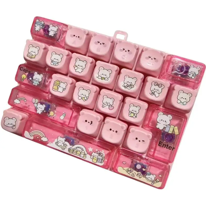 26 Keys Quiet Fidget Keyboard Keychain Cute Bear Decompression Toy Pendant for ADHD Sensory Relief Kids Adults