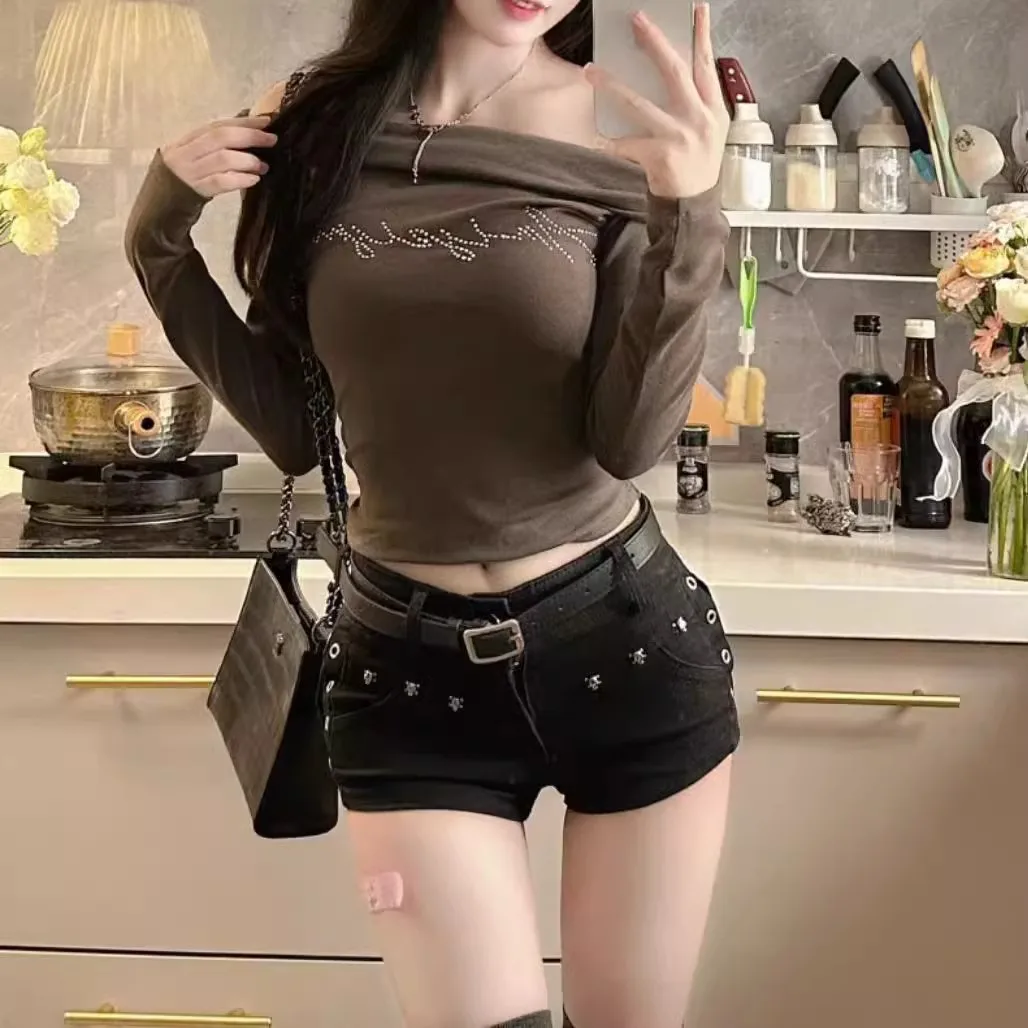 Hot Pants Female Hot Girl Y2k Retro Nightclub Sexy Low Waist, Hip Hugging, Rivet Denim Super Shorts