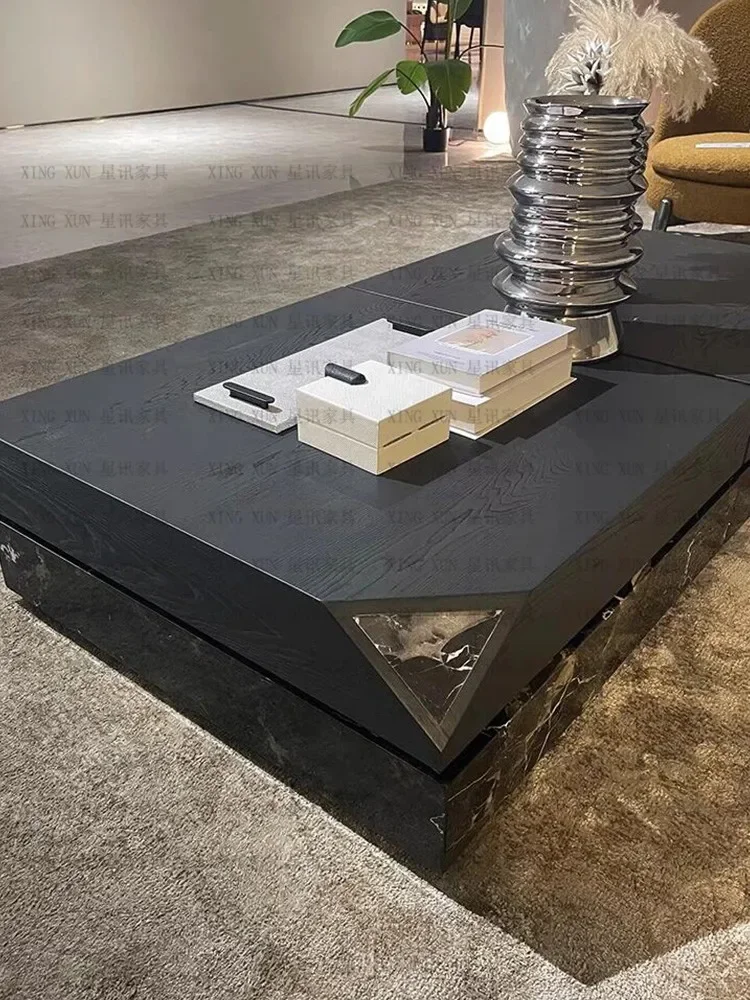 Natural black rose marble coffee table high sense medieval light luxury modern living room rectangular coffee table