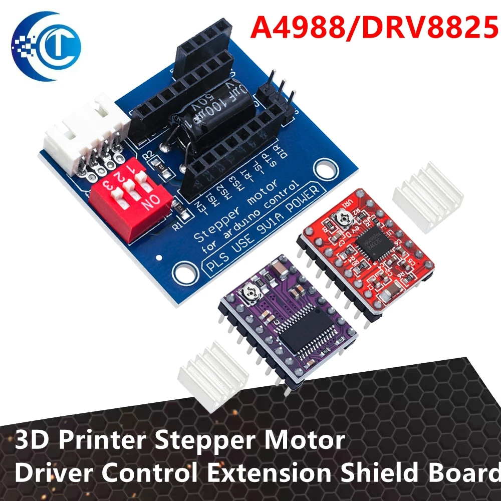 Acessório de peças de impressora 3D CNC: Módulo de driver de motor de passo Reprap Pololu DRV8825 e A4988 com dissipador de calor para rampas 1.4 para Arduino