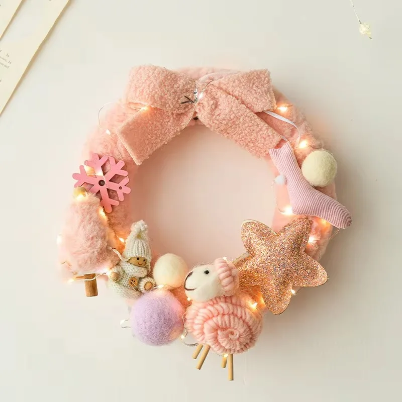 

Wholesale Christmas Decor Christmas Elk Fleece Plush Floral Donut Decorative Christmas Hanging Wreath Home Decoration