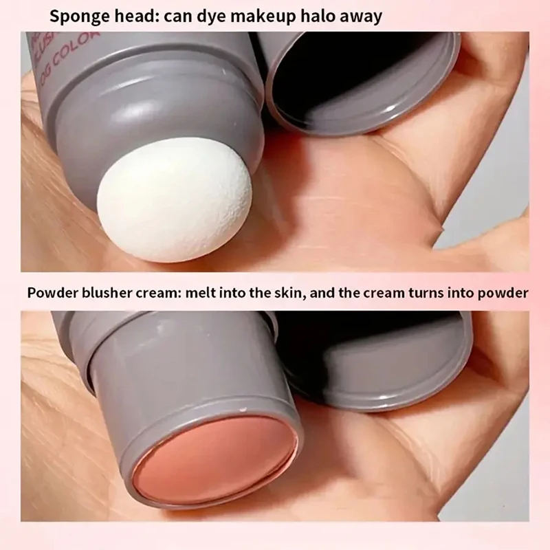 Double Head Sponge fard in polvere monocromatica trucco labbra e guance Dual-use Light Cosmetic Matte Natural Rouge Powder Blusher Stick