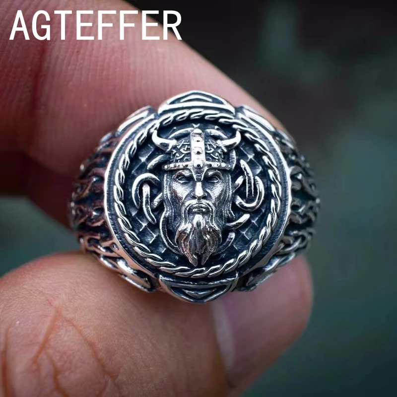 

925 Sterling Silver Vintage Thai Viking Ring Nordic Celtic Viking Head Ring Domineering Men's Ring Party Gifts Jewelry Rings