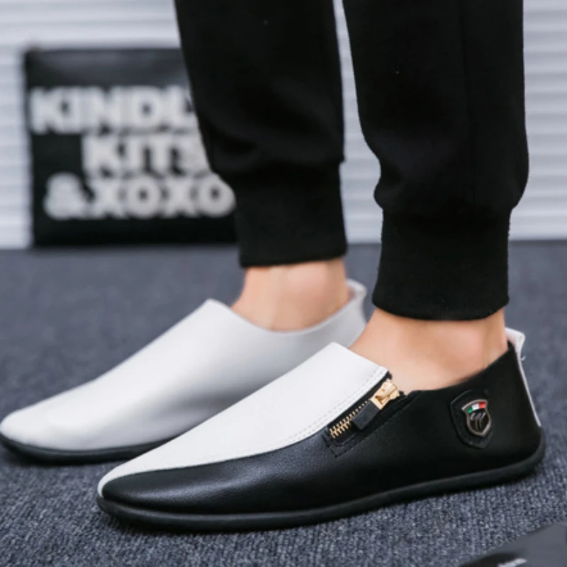 Male Casual Shoe Moccasin Loafers Men\'s Leather Shoes Soft Flat Round Toe High Quality Fashion Pu Common Slip-on Elegant Cowhide