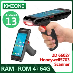 Android 13 PDA with Grip 4G 64G 2D QR Barcode Scanner Reader Wifi NFC Data Collector Rugged PDA Terminal for Warehouse Scan