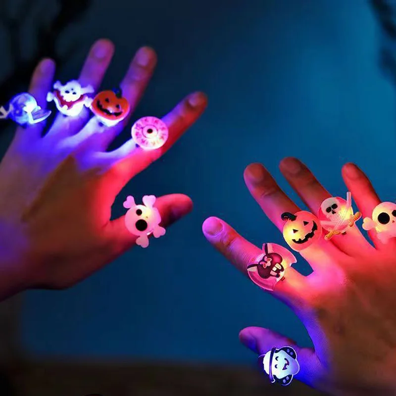 Festive Halloween Light Ring LED Flashing Electronic Finger Ring Pumpkin Ghost Spider Glow Kids Gift Cosplay Glow Party Supplies