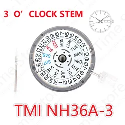 Japan Genuine NH36A Automatic Movement White Day-Date 3:00 Crown at 3.0/3.8 O'Clock 24 Jewels NH36 4R36A Modified Watch Parts