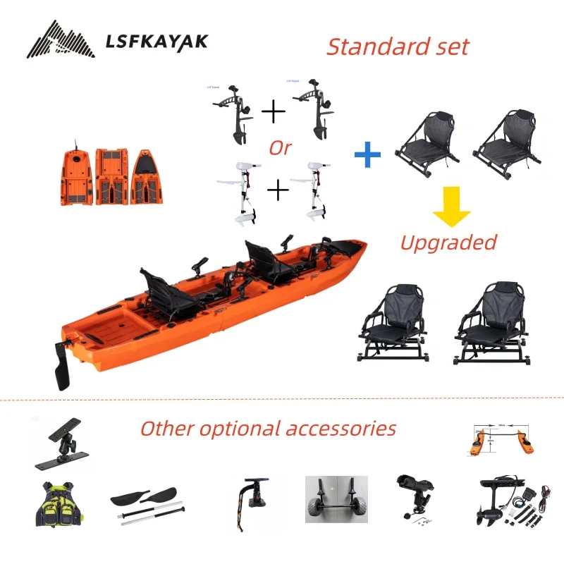 

Two Person Double Plastic Modular Pedal Kayak Fishing Kayak Boat New 3 Piece Section Modular