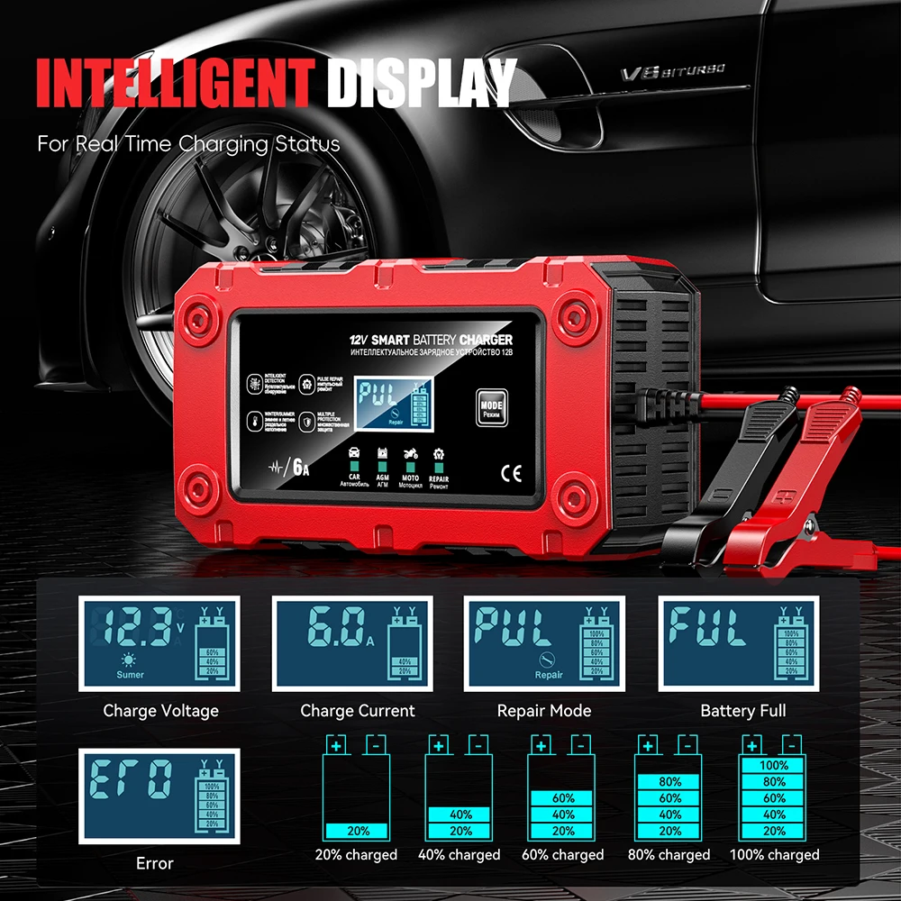 90W 12V Boat Battery Chargers Storage Batteries Maintance Car Battery Tester Pulse Repair RV Motorcycle Battery Charger Digital