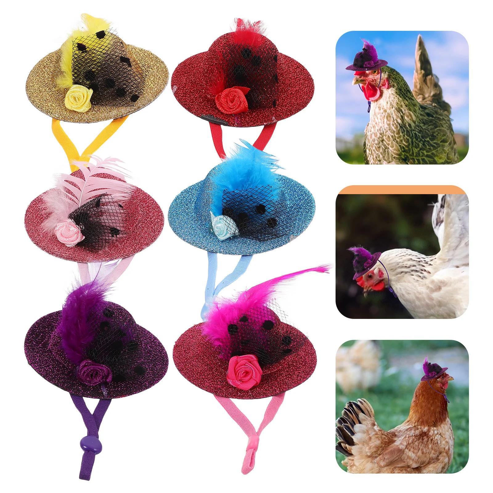 

6Pcs Chicken Hats Adjustable Cute Pet Caps Hen Mini Hats for Dogs Cats Rabbits Comfortable Fit Funny Bird Hat Hen Mini Hat