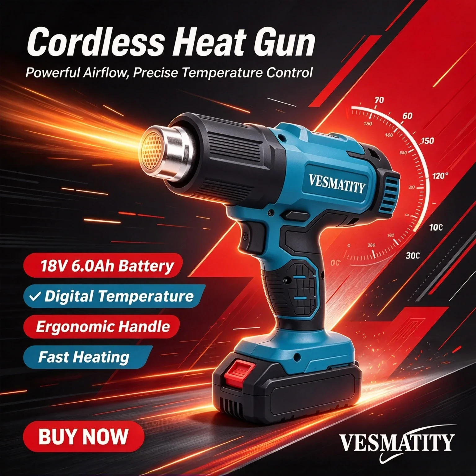 Vesmatity Temperature Industrial Heat Gun 18V 20V Cordless Adjustable Hot Air Blower Handheld Max Pro Plus Unit Set