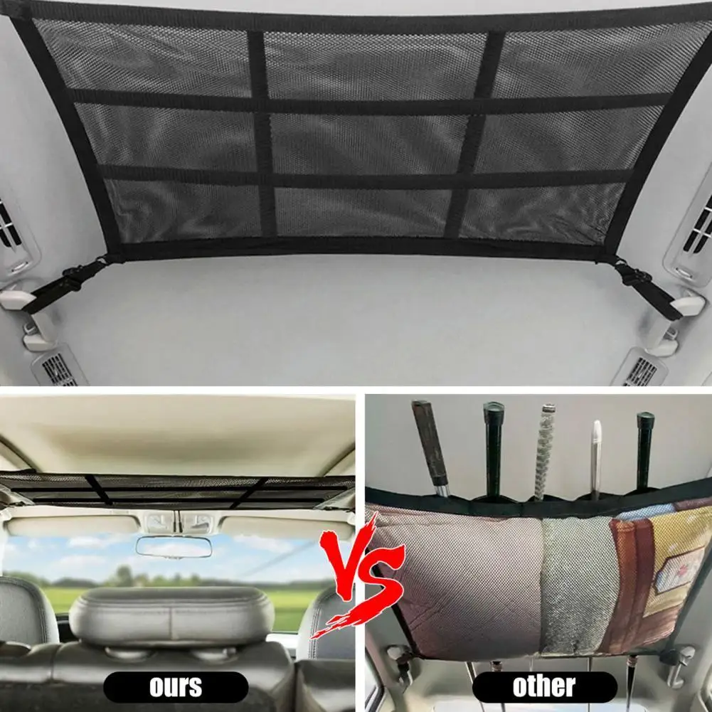 Car Ceiling Storage Net Adjustable Car Storage Bag Space-saving Double-mesh Roof Organizer Long Trip Storage bag Car Interior