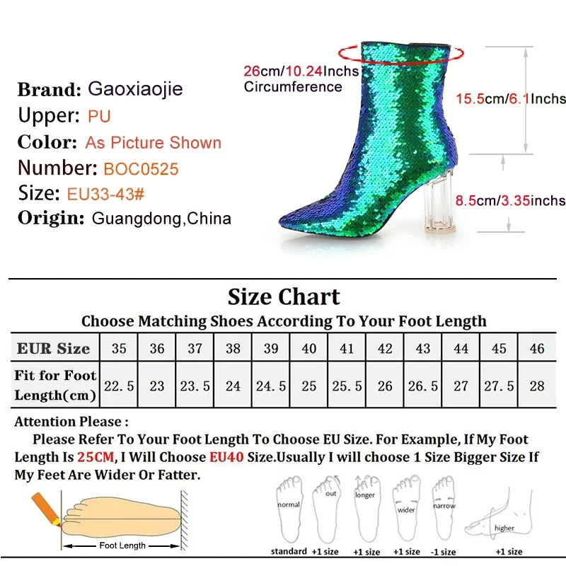 Glitter Ankle Boots For Women Pointy High Heels Autumn Winter Stage Show Sequins Lady Shoes Transparent Crystal Heel Short Boots