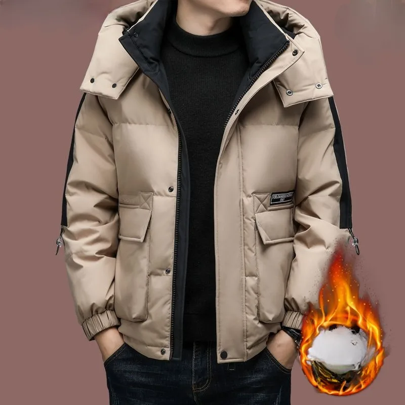 2023 New Men White Duck Down Jacket Winter Coat Short Loose Leisure Parkas Thicken Warm Outwear Hooded Fashion Overcoat