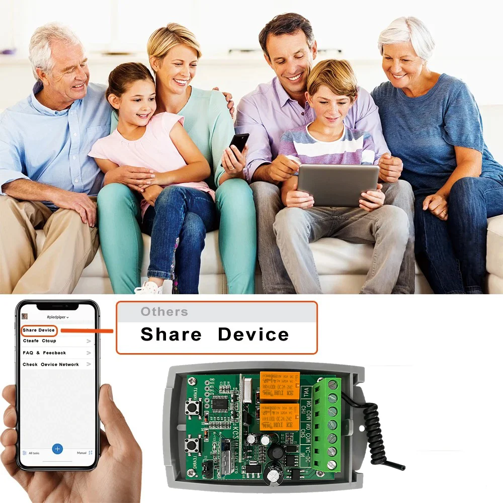 Tuya WIFI 433mhz Garage Door Opener Door Receiver 2CH WiFi RF Smart Switch,Rolling Code Support,Timing Function