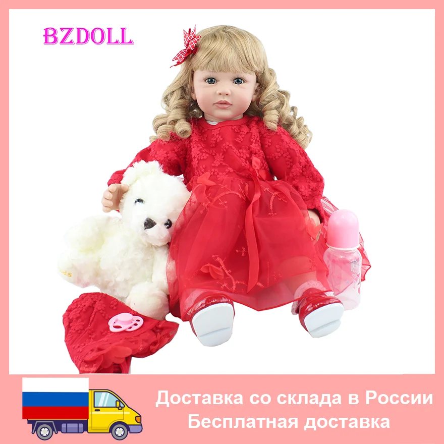 BZDOLL 60cm Soft Silicone Reborn Blonde Long Hair Toddler Doll Viny Princess Boneca Lovely Girl Birthday Gift Play House Toy