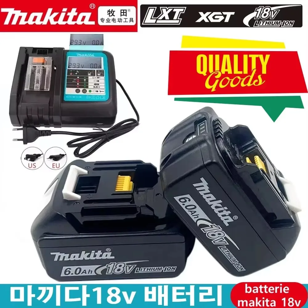 

Original BL1860 18V 6000mAh 6.0 Ah Rechargeable Battery With charger for Makita 18V Battery LXT BL1860B BL1860 BL1850 DHP482