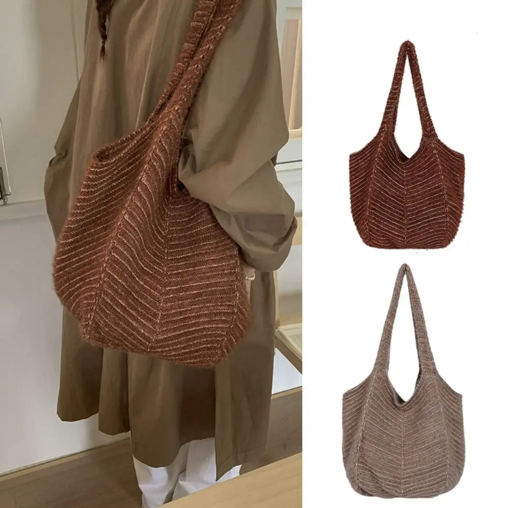 

Fashion Korean Style Knitted Shoulder Bag Leisure Casual Woven Tote Bag Handbag Vintage Winter Underarm Bag Travel