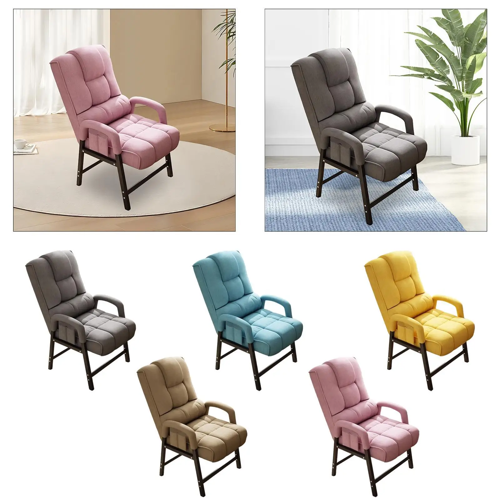 كرسي مكتب إطار معدني مريح مريح عالي الكثافة إسفنجة عالية الظهر مبطن وسادة مقعد قماش كتان كرسي مكتب حديث