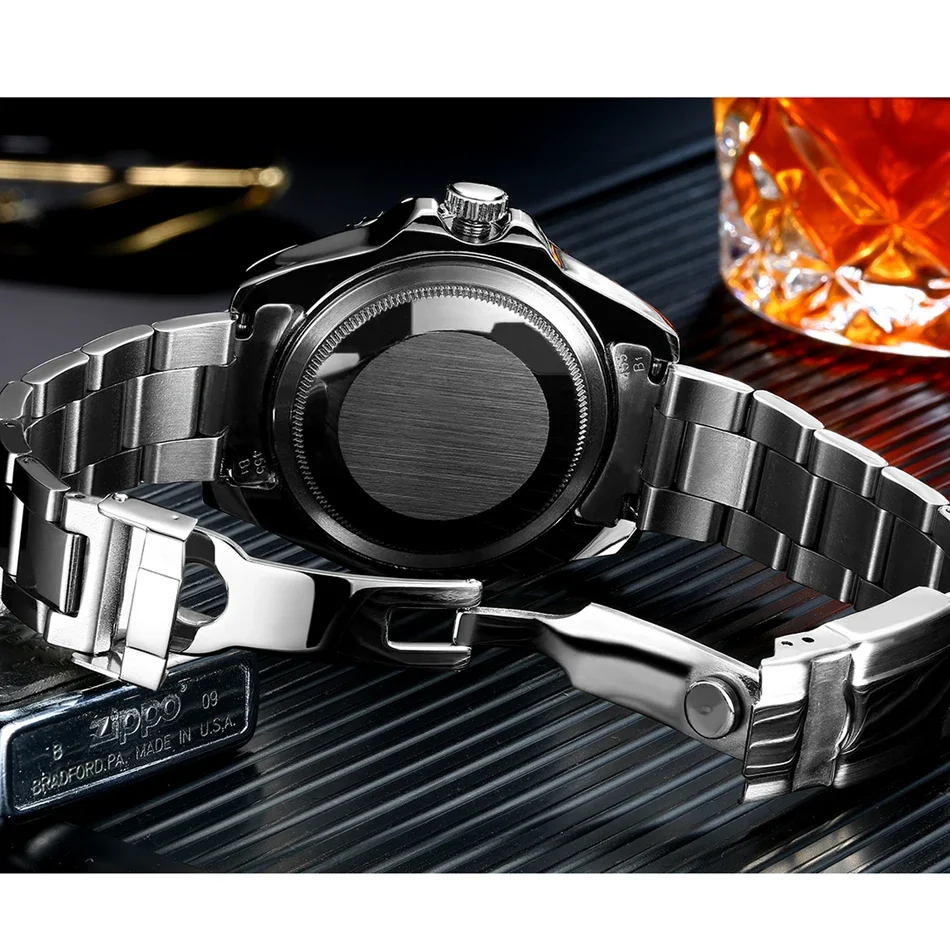 Automatic Men Watch Mechanical Self Wind Movement Stainless Steel Gold Gradient Black Blue Date