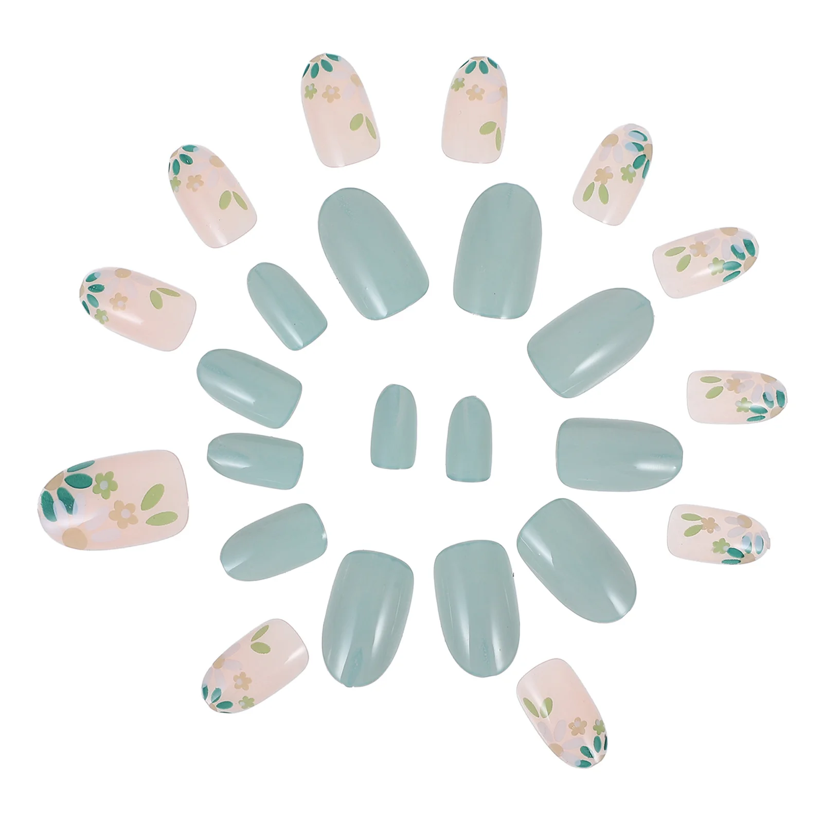 

24pcs Milk Green Fake Nails Press On Full Cover Nail Tips Stylish Artificial Manicure Set For Women Long Lasting Wear Plastic