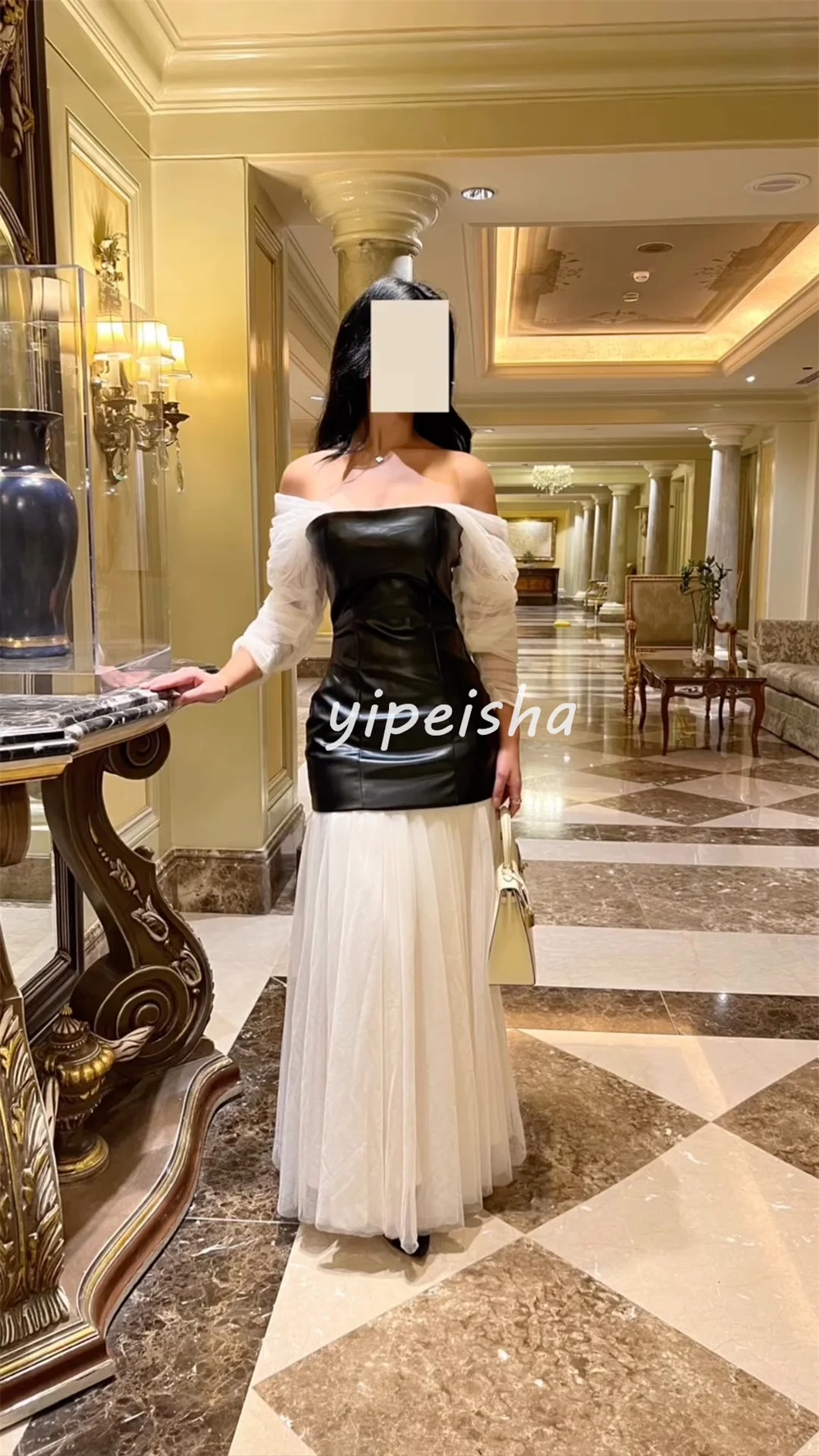 Customized Sexy Modern Style Tulle Pleat Draped A-line Off-the-shoulder Long Dresses Bespoke Occasion Dresses Matching Casual