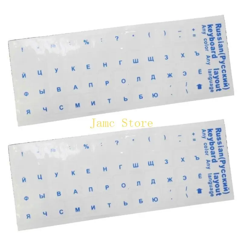 LX0B 2pcs Russian Sticker for Keyboard Black/Blue/Green/Red/Yellow Characters on Transparent Background Standard