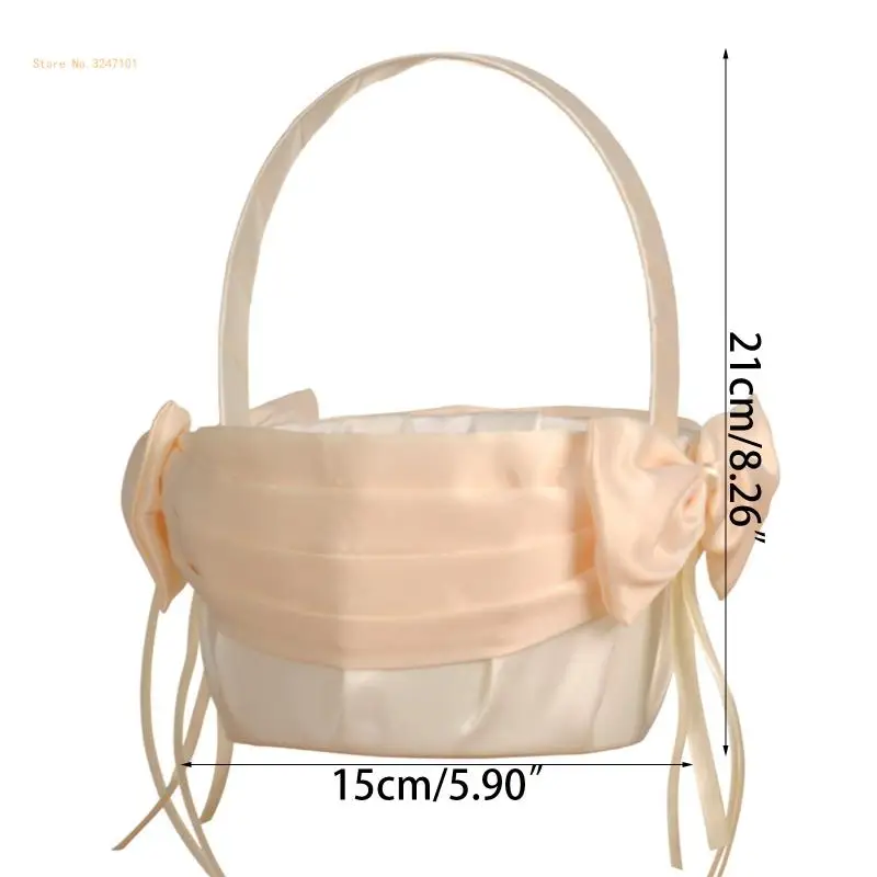 Flower Girl Basket for Wedding Small Wrapped Champagne Color Bows Decor Dropship