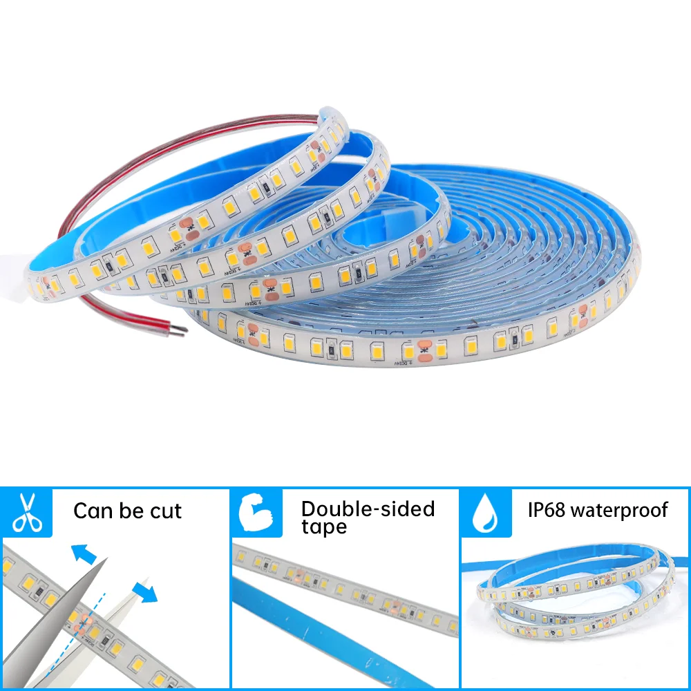 IP68 Waterproof LED Strip Light 12V 2835 120Leds/m Outdoor Home Decor Ribbon Rope LED Light Stripe 3000K 4000K 6000K Diode Tape