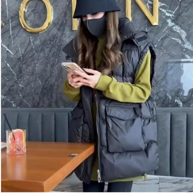 

Новинка 2026, осенние женские жилеты, зимние парки-пуховики, пальто, повседневный жилет с карманами и капюшоном, женская куртка без рукавов, верхняя одежда