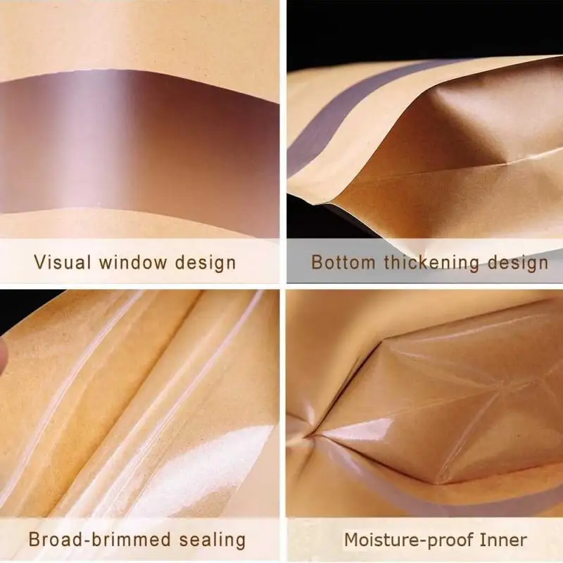 50 قطعة ~ 10 قطعة أقفال بسحاب أكياس التعبئة ورق الكرافت الوقوف الحقيبة مع نافذة أكياس التعبئة والتغليف سستة للشركات الصغيرة #5