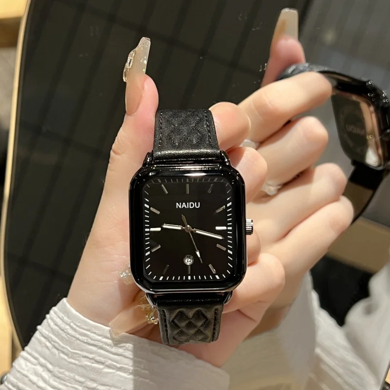 Rectangular Calendar Boys and Girls Leather Watch Strap Fashion Student Three-Dimensional Pattern Strap Mori Style Male Middle S