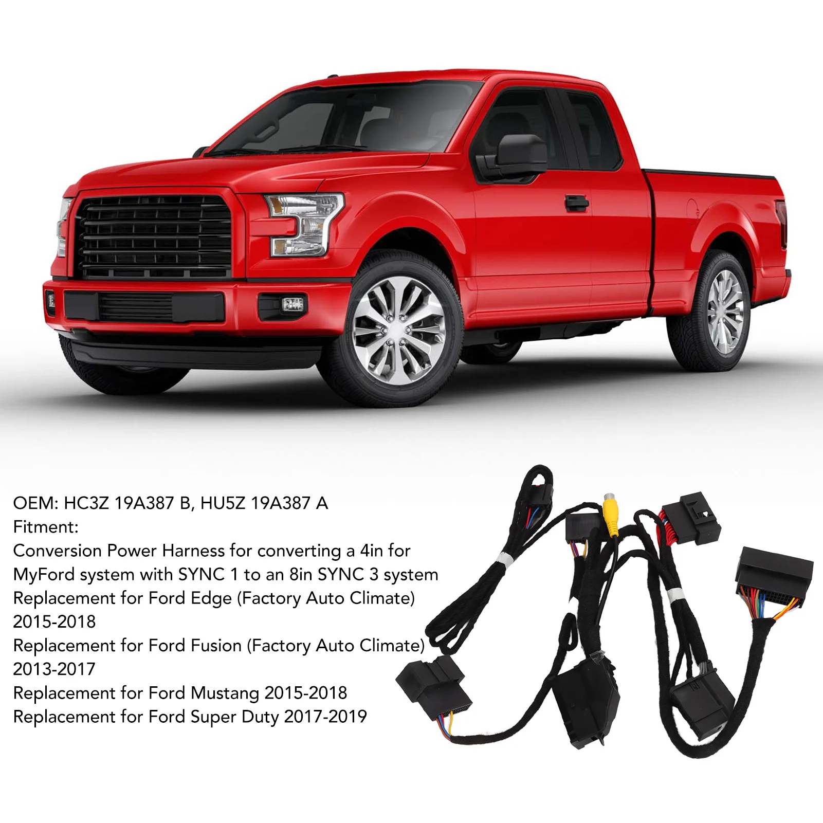 

4in to 8in PNP Conversion Harness HC3Z 19A387 B Replacement for Ford Edge Fusion SYNC 1 to SYNC 3 System