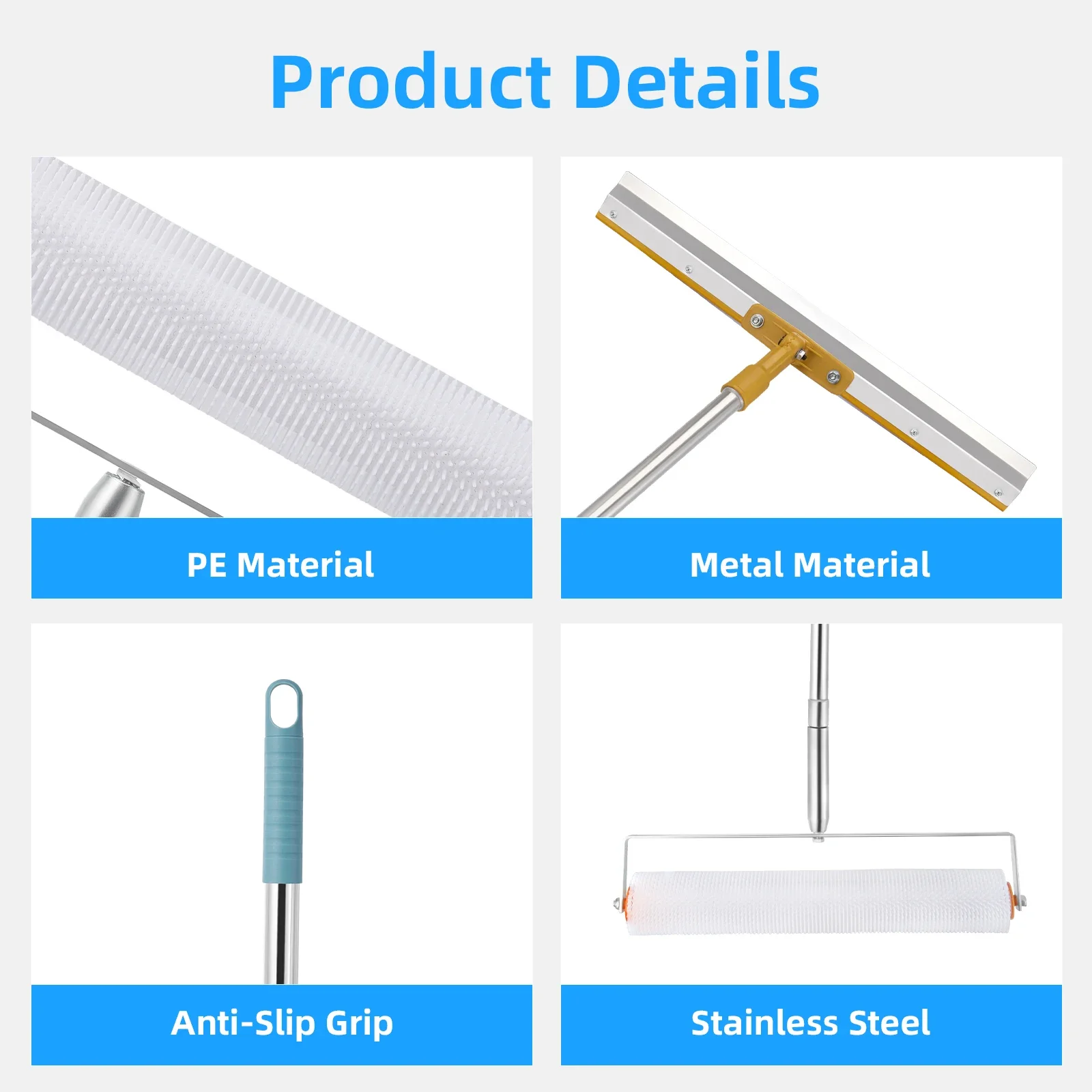 a*-Cement Self-Levelling Tools 460 mm Spiked Roller for Self-Levelling Floors with Removable 1.6 m Long Extended Handle.