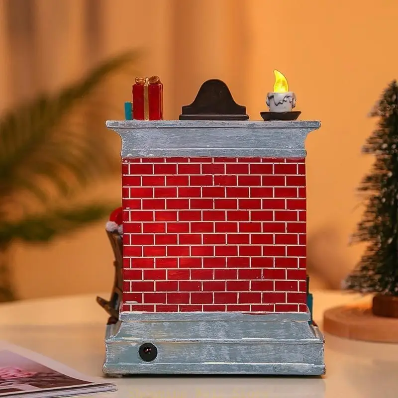 

KX4B Christmas Decorations Glowing Music Box Fireplaces Tabletop Ornament Decor