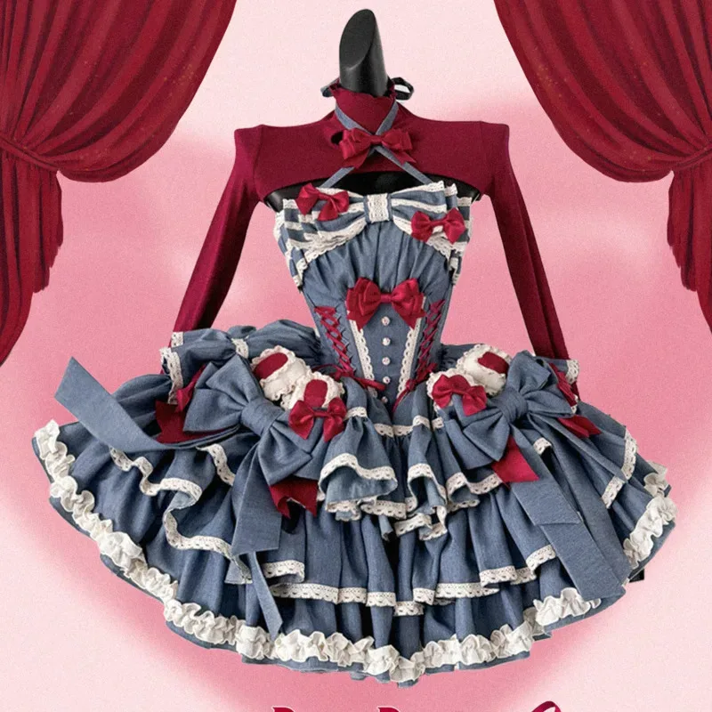 

NewVictorian Sweet Lolita Jsk Dress Strawberry Cartoon Cute Rabbit Lace Bow Dress Japanese Summer Girl Kawaii Party Dresses2025