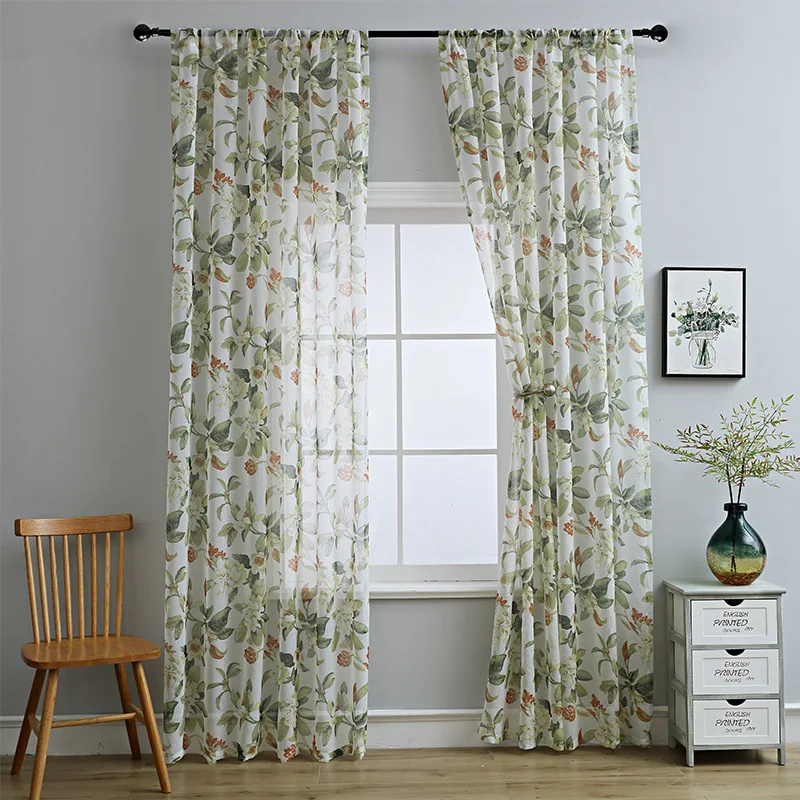 

Simple Pear Flower Printing Yarn Cotton Linen Window Gauze Small Curtain Semi-Shading Curtain Fabrics Curtains Decoration Home