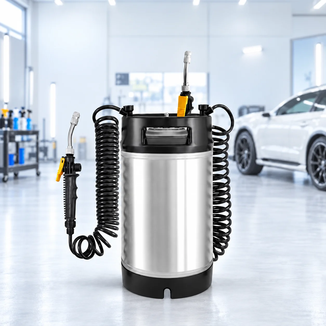 9.5L Pressure Sprayer Tank with Coiled Hose for PPF Window Tint Vinyl Wrap Installation Car Cleaning Detailing Tool