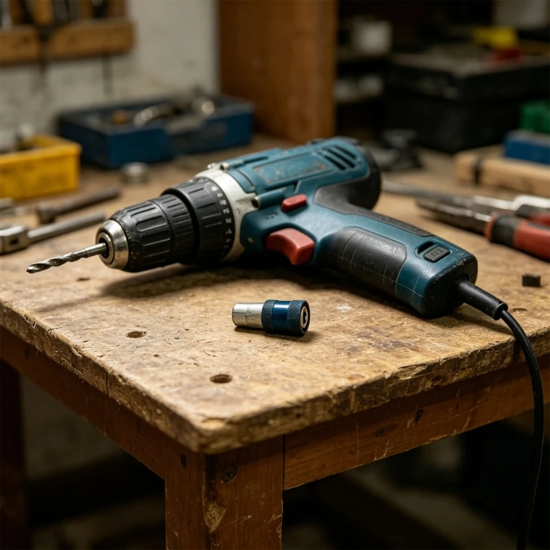 Installation Work Bit Drive Fitting with Threaded Input, Steel Body, and Knurled Sleeve for Drill Driver Adjustment Tasks in