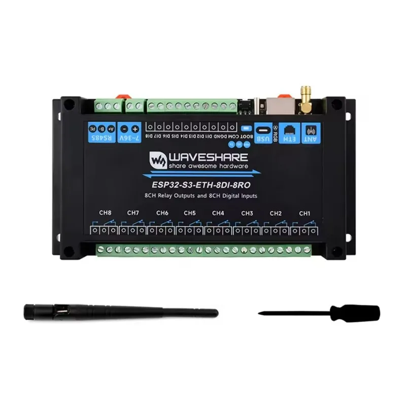 ESP32-S3 Industrial 8CH Network Relay (ETH-8DI-8RO-C) - Wi-Fi/Bluetooth/RS485, Remote Control Supported