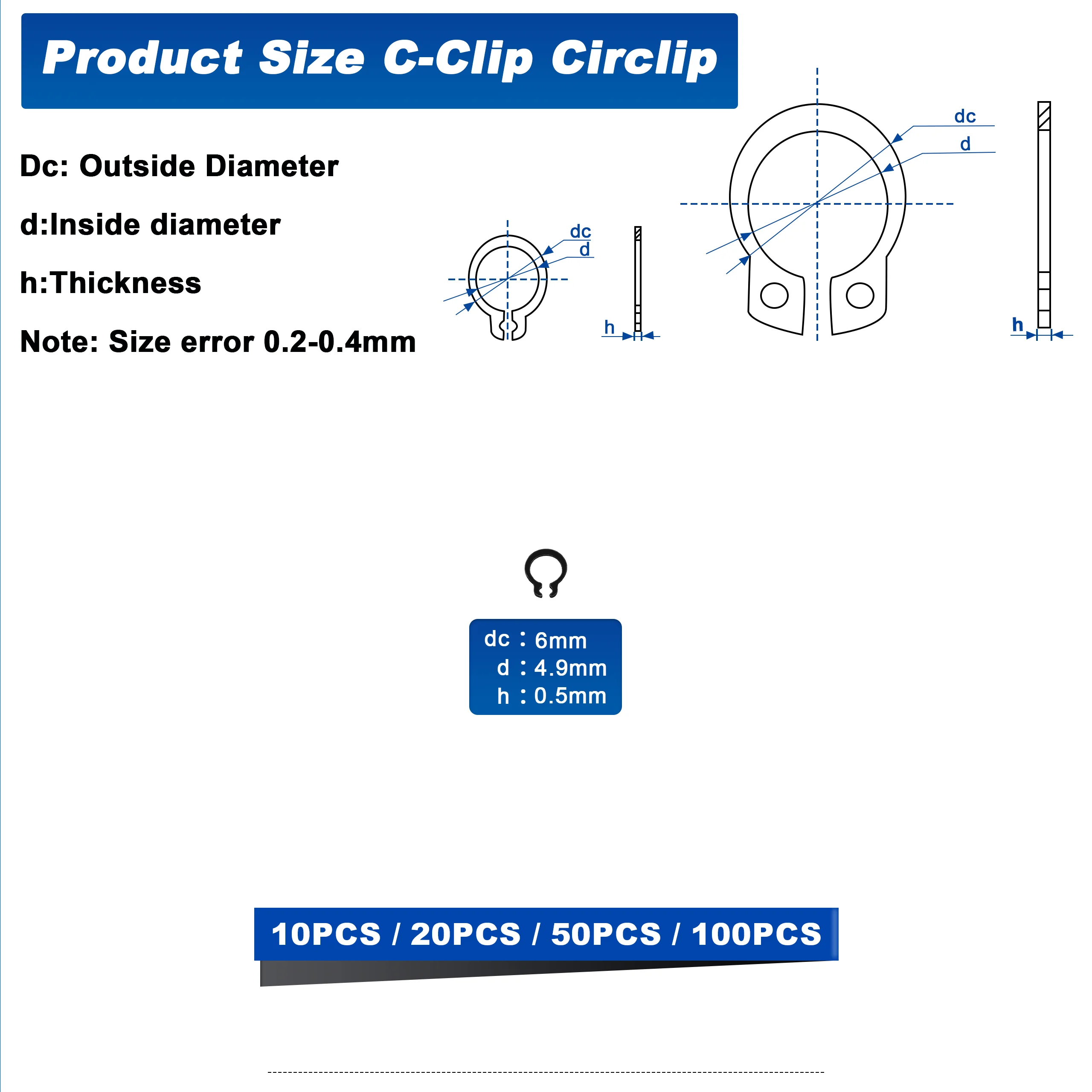 M5 C-Clips Small External Retaining Rings, Circlip Snap Retaining C-Clips Black Alloy Steel Rings 50PCS 100PCS 150PCS 200PCS