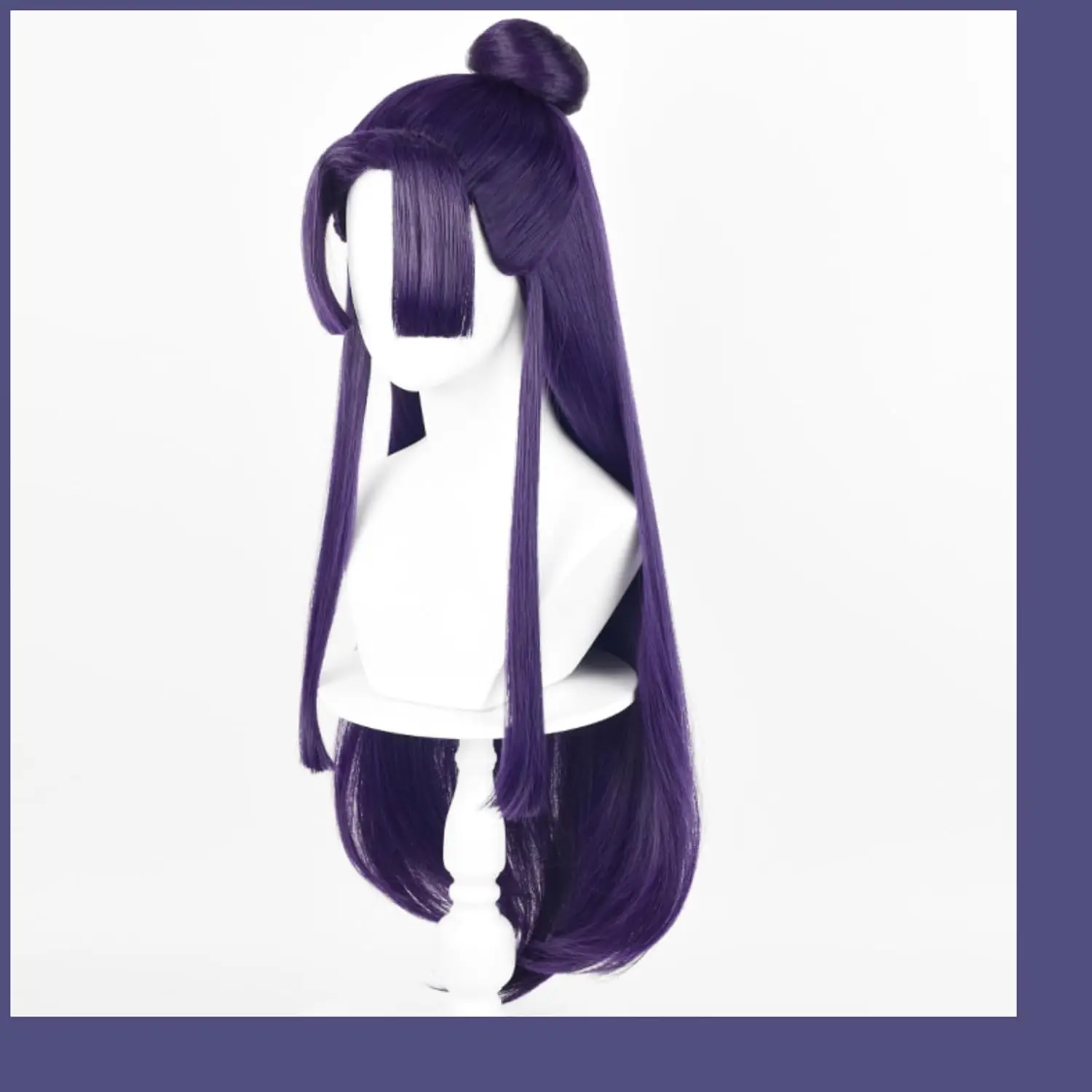Jinshi شعر مستعار تأثيري طويل مستقيم أنيمي الأرجواني الداكن الباروكات مع الانفجارات وكعكة 33 ''الشعر الاصطناعية للجنسين أزياء الهالوين الطرف