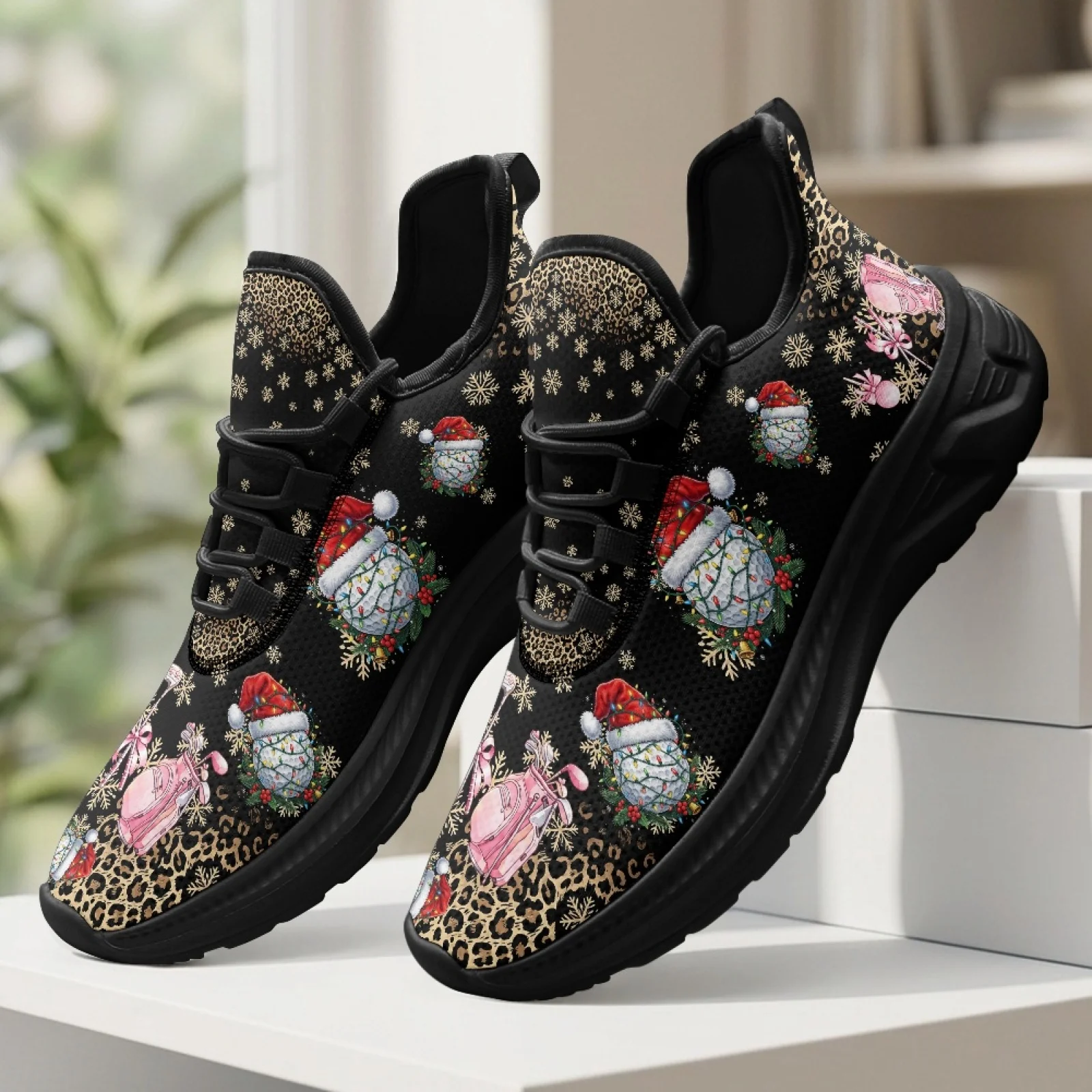 PENSTROLL Leopard Snowflake Breathable Running and Walking Shoes for Men Tennis Casual, Lace-Up Workout Casual Sports Shoe