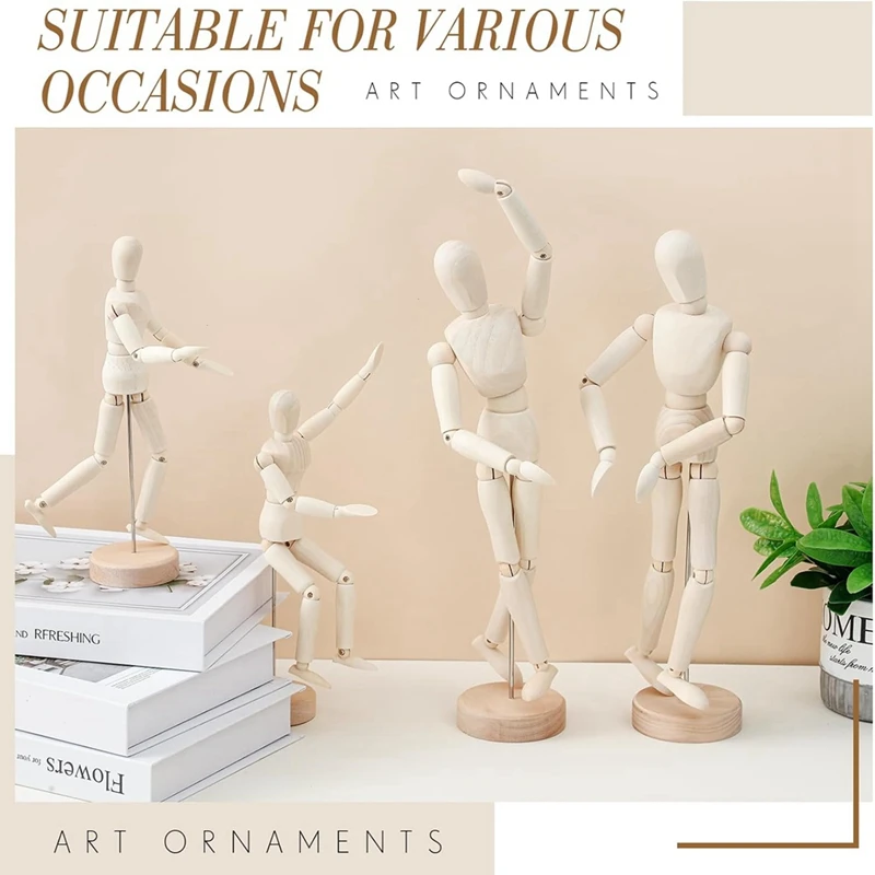 4 Pcs Posable Wooden Mannequin Figure Wood Human Model Drawing Figure For Sketching Painting Christmas Desk Decor