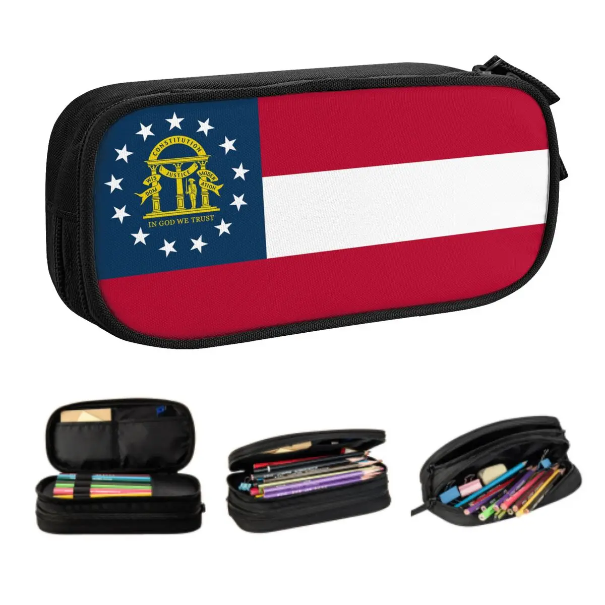 Cute Custom Georgia Flag Pencil Cases for Boys Gilrs Georgian Large Capacity Pen Bag Box School Accessories