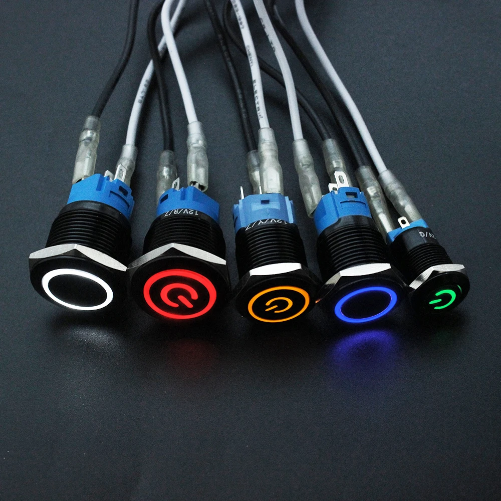 16/19/22mm Waterproof oxidized aluminum black double colors Annular LED Metal Push Button Switch for Lamp Doorbell Car sigal