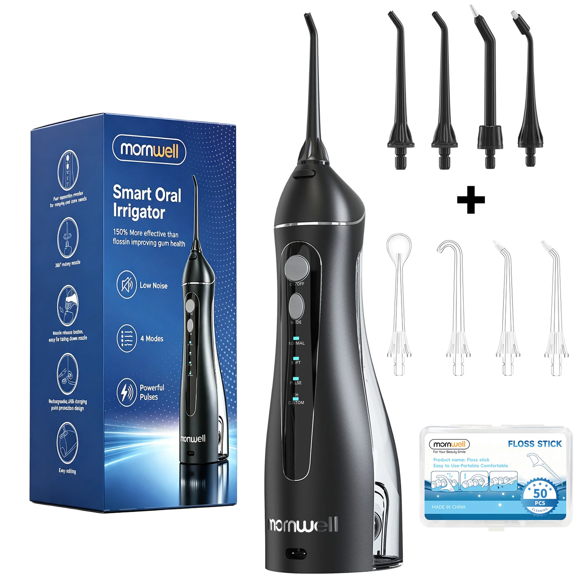 Cordless Water Flosser for Teeth F18, 4 Pressure Settings, 8 Jet Tips, IPX7 Waterproof, USB Rechargeable Battery Deep Cleaning